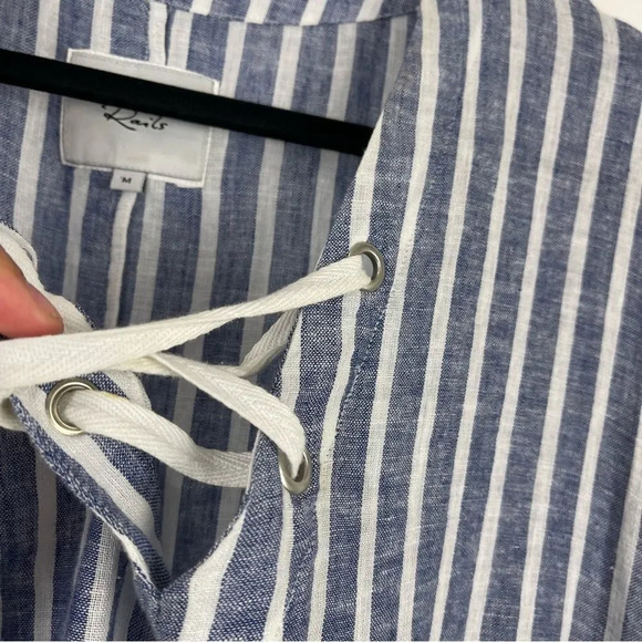 Rails Lily Striped Lace Up Linen Blend Tunic Top Long Sleeve Size Medium - Picture 5 of 11